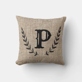Rustikales Bauernhaus Burlap & Black Botanic Laure Kissen