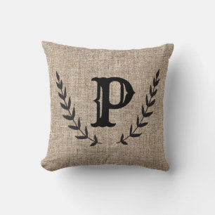 Rustikales Bauernhaus Burlap & Black Botanic Laure Kissen
