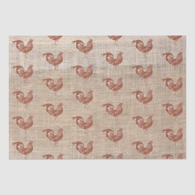 Rustikales Bauernhaus Burlap Chicken Pattern Seidenpapier (Vorderseite)