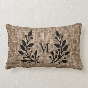 Rustikales Bauernhaus Burlap Laurels Monogram Lendenkissen