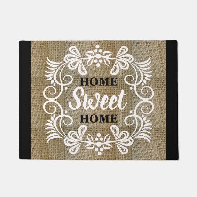 Rustikales Bauernhaus Burlap Zuhause Sweet Zuhause Fußmatte (Vorderseite)