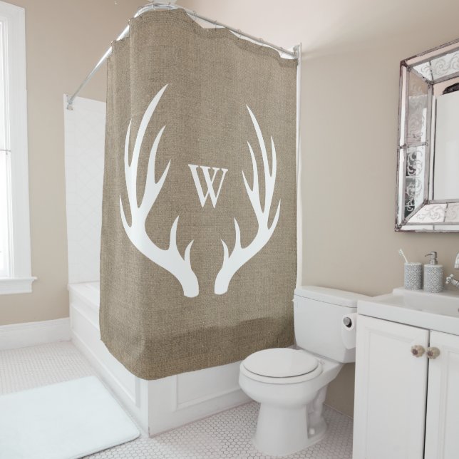 Rustikales Bauernhaus Chic Deer Antlers & Imitats  Duschvorhang (Beispiel)