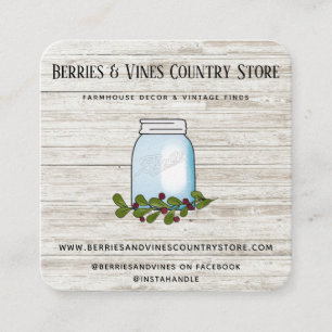 Rustikales Bauernhaus Country Mason Jar Wood Quadratische Visitenkarte