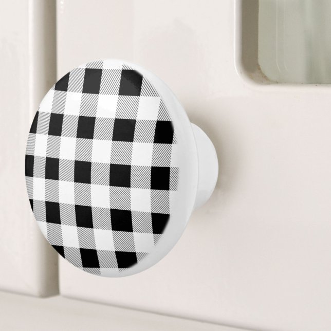 rustikales Bauernhaus elegant schwarzweiß kariert Keramikknauf (rustic farmhouse chic black and white plaid ceramic knob)