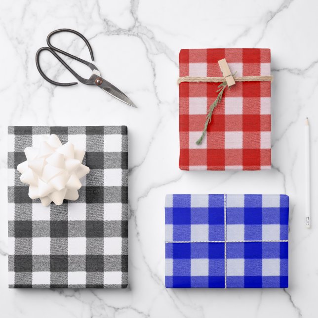 Rustikales Bauernhaus Gingham Kariert Black Blue R Geschenkpapier Set (Vorderseite)