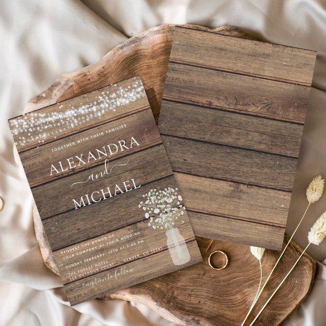 Rustikales Bauernhaus Gipskraut Jar Wedding Einladung (Von Creator hochgeladen)