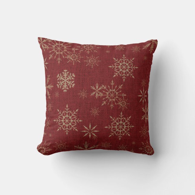 Rustikales Bauernhaus Gold Schneeflocken Pillow Kissen (Vorderseite)