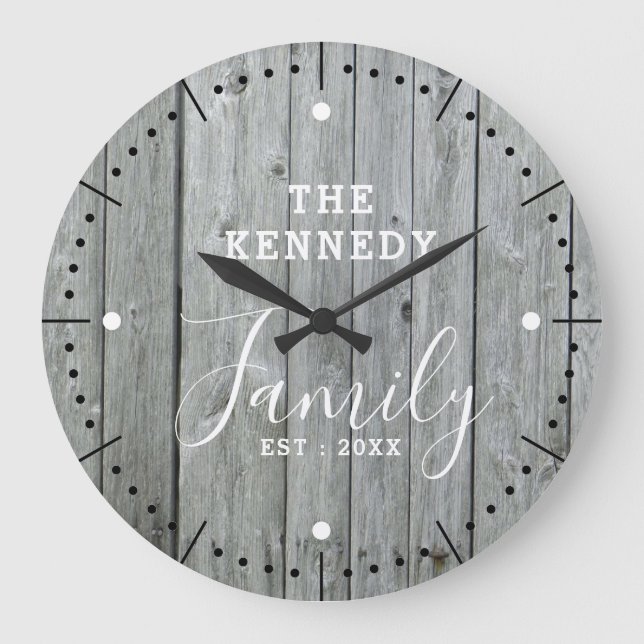 Rustikales Bauernhaus Grauholz Familienname Große  Wanduhr (Vorderseite)