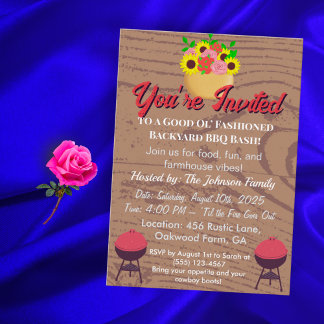 Rustikales Bauernhaus GRILLEN Card Sommerparadies  Einladung