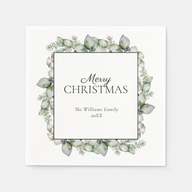 Rustikales Bauernhaus Grüne Frohe Weihnachten Serviette (Vorderseite)