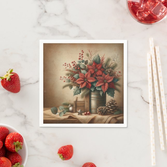 Rustikales Bauernhaus Holiday Poinsettia Découpage Serviette (Beispiel)