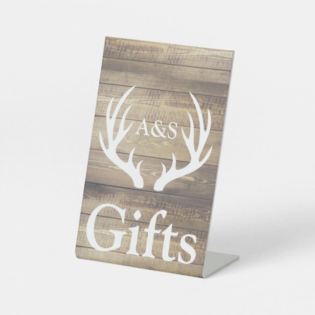 Rustikales Bauernhaus Holz & Hirschgeweihe Geschen Sockelschild (Vorderseite)