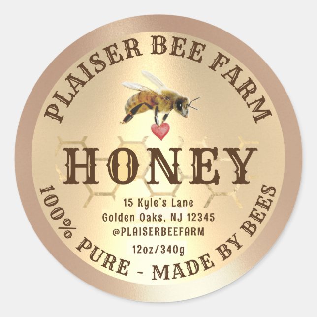 Rustikales Bauernhaus Honeybee Herz Golden Comb Runder Aufkleber (Vorderseite)