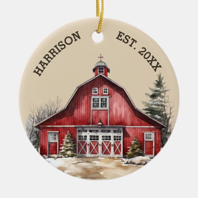 Rustikales Bauernhaus Landweihnacht Keramik Ornament (Vorne)