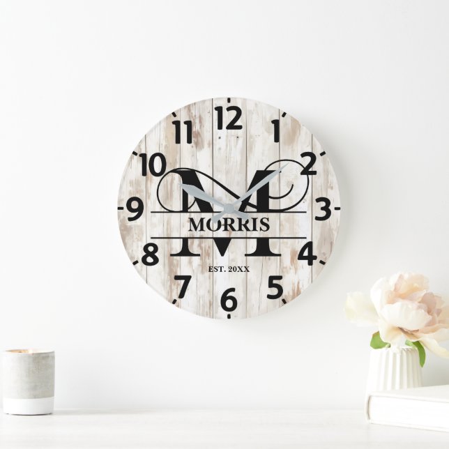 Rustikales Bauernhaus M Monogram Große Wanduhr (Zuhause)