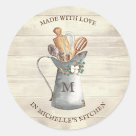 Rustikales Bauernhaus Monogram Floral Kitchen Runder Aufkleber