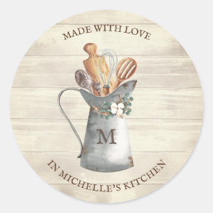 Rustikales Bauernhaus Monogram Floral Kitchen Runder Aufkleber