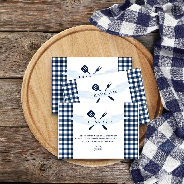 Rustikales Bauernhaus Navy Blue Kariert GRILLEN Br Dankeskarte (Thank You cards from my Rustic Farmhouse BBQ Bridal Shower collection
)