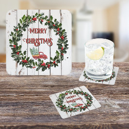 Rustikales Bauernhaus Not leidender Holzroter LKW Rechteckiger Pappuntersetzer