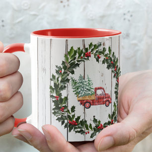 Rustikales Bauernhaus Not leidender Holzroter LKW  Tasse