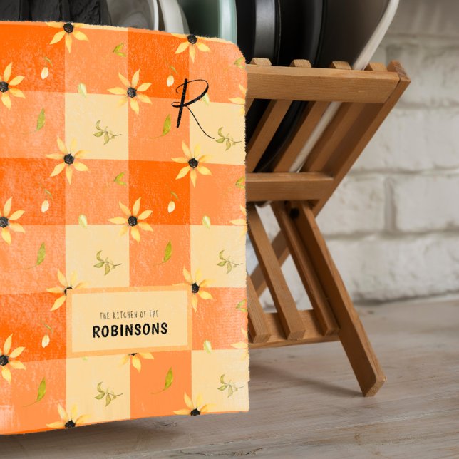 Rustikales Bauernhaus Orangengingham mit Monogramm Geschirrtuch (Von Creator hochgeladen)