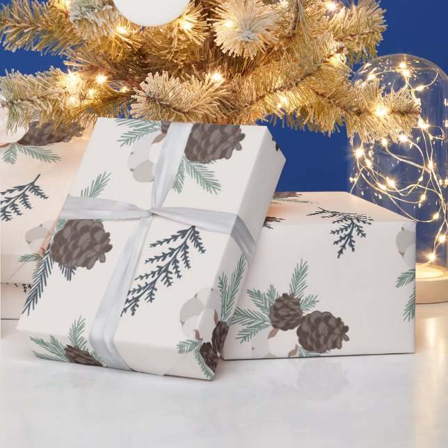 Rustikales Bauernhaus Pinecone Weihnachtswrapping  Geschenkpapier (Feiertage)