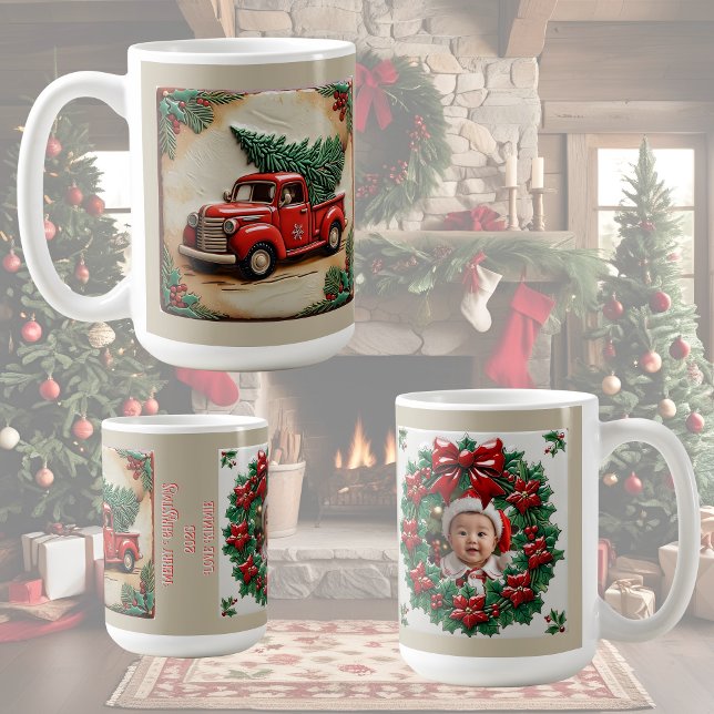 Rustikales Bauernhaus Red Truck Weihnachten indivi Kaffeetasse (Von Creator hochgeladen)