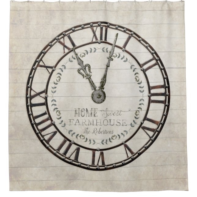 Rustikales Bauernhaus Römische UhrenTypografie Duschvorhang (Vorderseite)