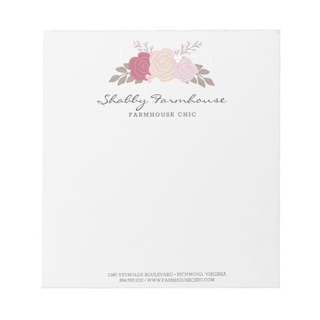 Rustikales Bauernhaus Rose Boutique Brief Notizblock (Vorderseite)
