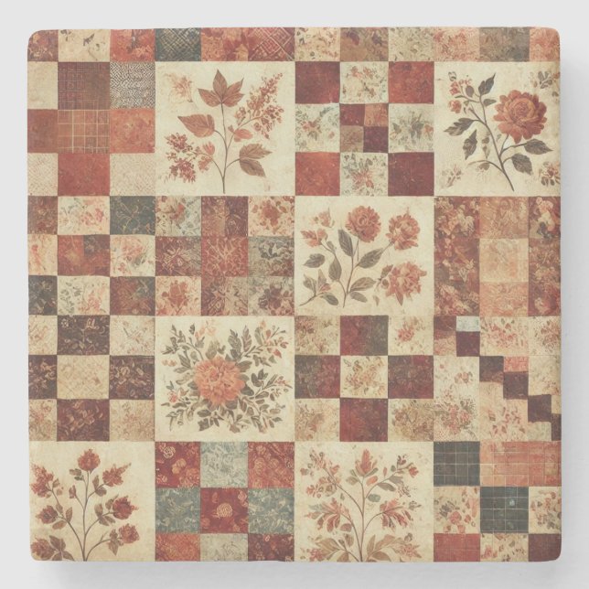 Rustikales Bauernhaus Terracotta Patchwork Quille  Steinuntersetzer (Vorderseite)