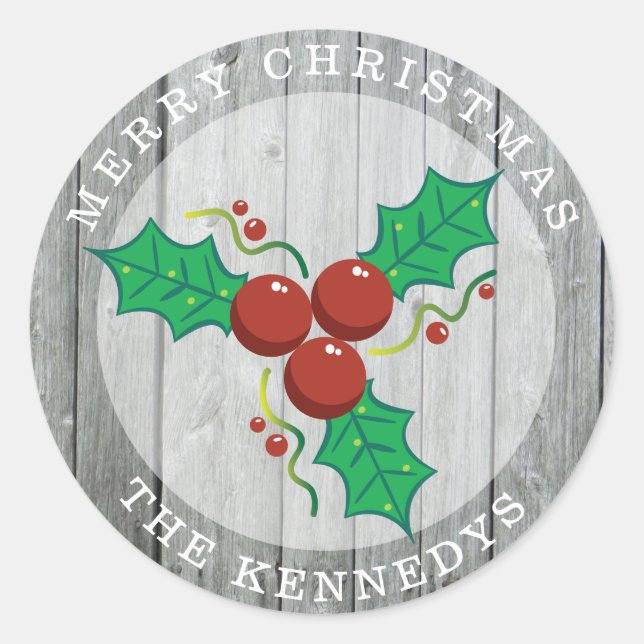 Rustikales Bauernhaus Weihnachten Holries Runder Aufkleber (Vorderseite)