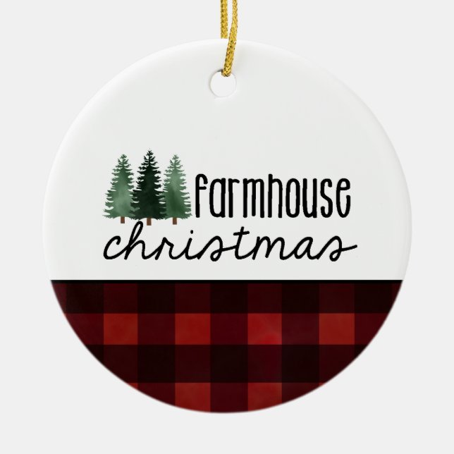 Rustikales Bauernhaus Weihnachten Rotes Kariertes  Keramik Ornament (Vorne)