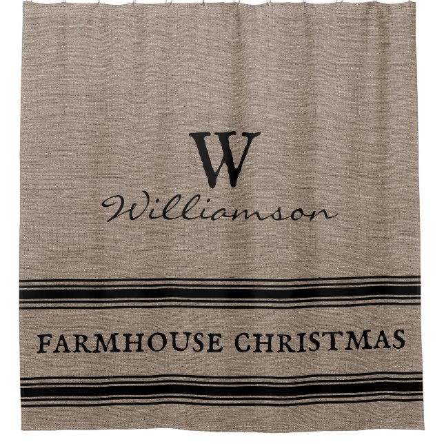 Rustikales Bauernhaus Weihnachten Ticking Burlap D Duschvorhang (Vorderseite)