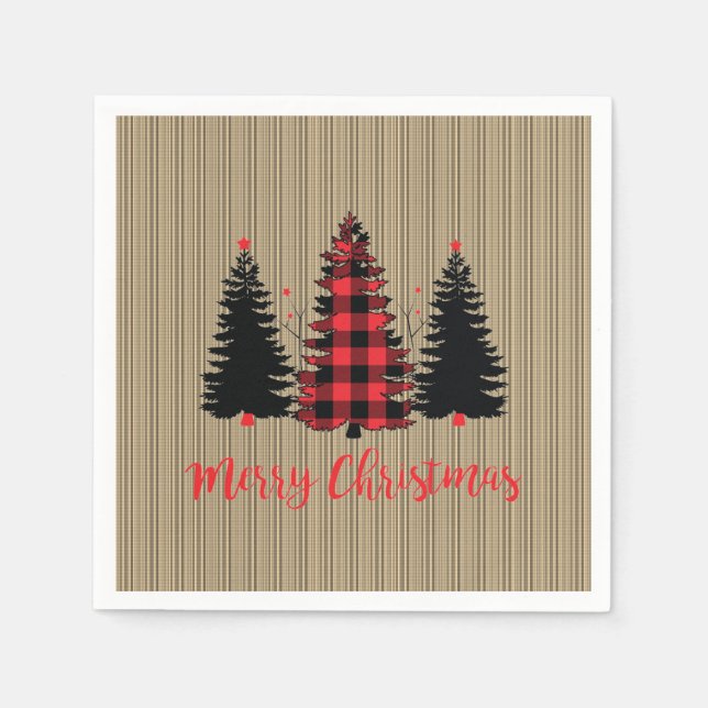 Rustikales Bauernhaus Weihnachtsbaum Trio Serviette (Vorderseite)