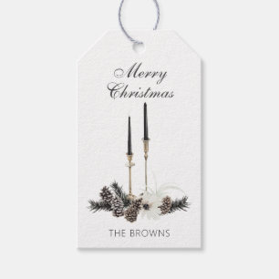 Rustikales Bauernhaus Weihnachtskerzen & Pinecones Geschenkanhänger