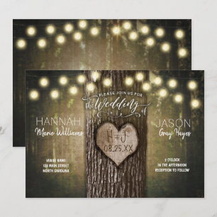 Rustikales Baumherz-Licht zum Hochzeitsempfang Einladung