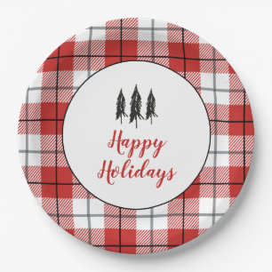 Rustikales Baumuster, rot und weiß Flanell Muster Pappteller