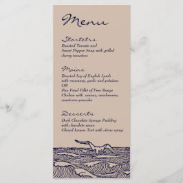 Rustikales Beach Ocean Waves Hochzeitmenü Menükarte