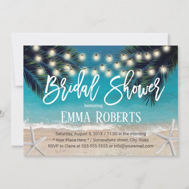 Rustikales Beach Starfish String Lights Brautparty Einladung (Vorderseite)