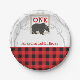 Rustikales Bear Kariert Babydusche Party Hochzeit Pappteller
