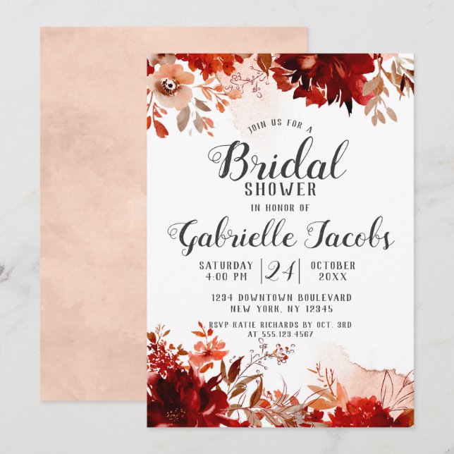 Rustikales Beauty Floral Hochzeit im Herbst Brautp Einladung (Vorne/Hinten)