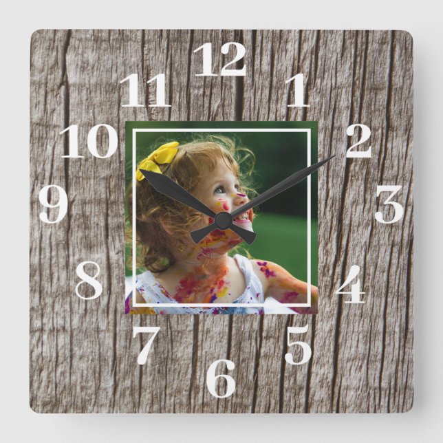 Rustikales, bedrücktes Foto Quadratische Wanduhr (Vorderseite)