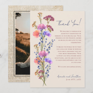 Rustikales Beige Acrylic Floral Foto Vielen Dank Mitteilungskarte