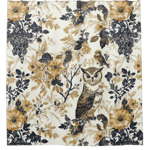 Rustikales Beige-Eulen-Wald-Blumenmuster Duschvorhang