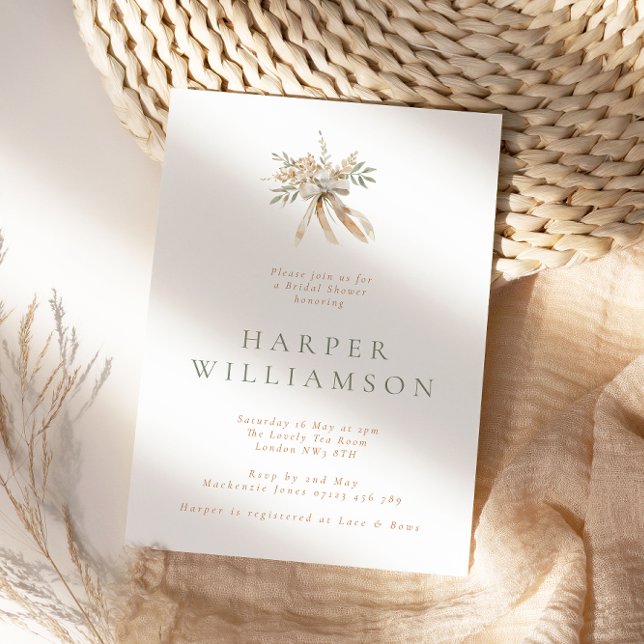 Rustikales Beige Floral Bouquet & Bow Brautparty Einladung (Von Creator hochgeladen)