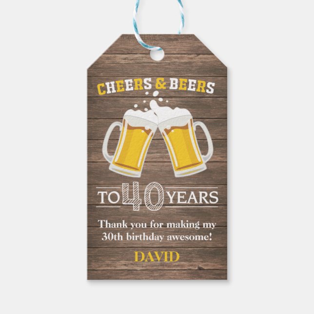 Rustikales Beil und Bier bis 40 Jahre Geschenkmark Geschenkanhänger (Vorderseite)