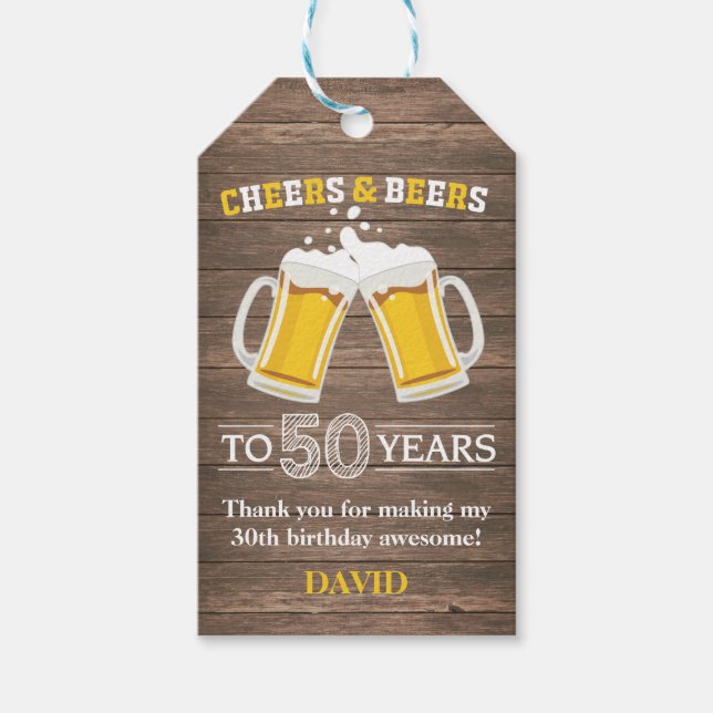 Rustikales Beil und Bier bis 50 Jahre Geschenkmark Geschenkanhänger (Vorderseite)