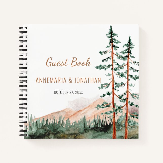 Rustikales Bergpanorama Pine Trees Gästebuch Notizbuch (Vorderseite)