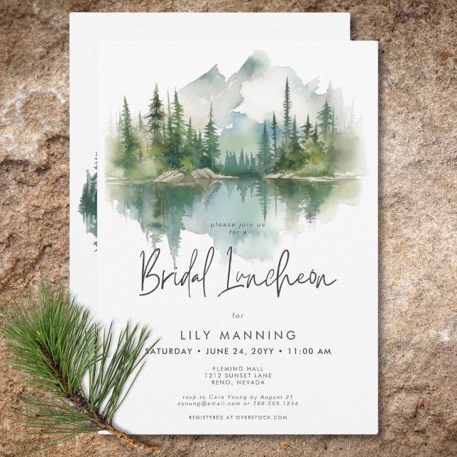 Rustikales Bergsee Wasserfarbenen Bellinzona Einladung (Rustic Mountain Lake Watercolor Bridal Luncheon Invitation)