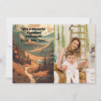 Rustikales Bergwald Foto 1. Geburtstag Einladung